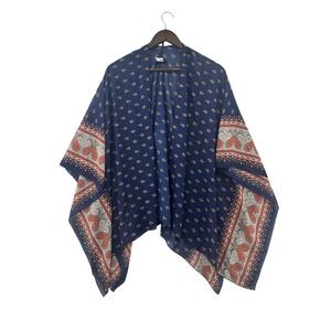 Beware! Navy Blue Paisley Floral Kimono Wrap Shawl Made in USA Medium